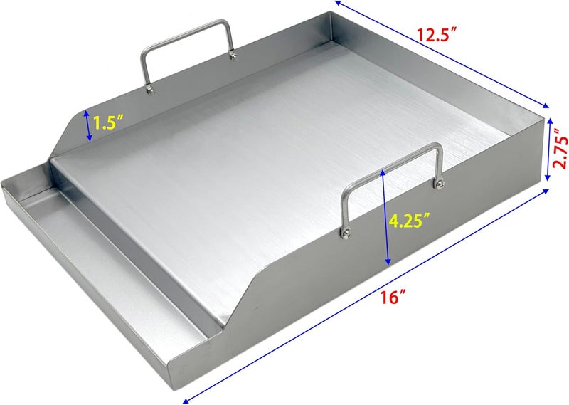 Direct Store Parts DS125 Stainless Steel BBQ Cooking Griddle, Universal Flat Top Griddle with 2 Handles for Most Gas Grills, W12.5"×D16"×H2.75", Heavy Duty Stainless Steel Griddle 1PC, Small Size - Image 2